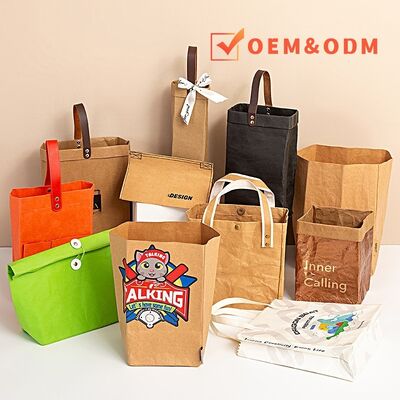 Water-Washed Kraft Kaper Bags with Logo Printing Available Wholesale Eco-Friendly Biodegradable Recyclable Paper Bags Trending