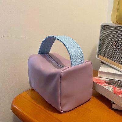 Handheld New Pastel-Colored PU Leather Large Capacity Makeup Bag Organizer Storage Pouch Cosmetics Women's Toiletry Bag