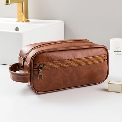 Retro-inspired New PU Leather Men's Cosmetic Bag Large Capacity Minimalist Toiletry Pouch Luxury-inspired Premium Storage Bag
