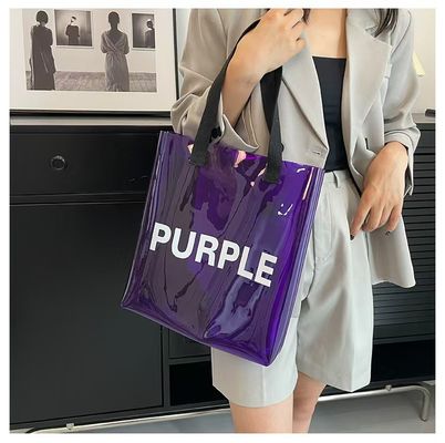 Custom Logo Jelly Color Pouch Glossy PVC Clear Handheld Shopping Bags Classic Purple Gift Packaging Waterproof Carry Bags