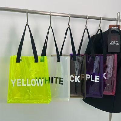 Custom Logo Jelly Color Pouch Glossy PVC Clear Handheld Shopping Bags Classic Purple Gift Packaging Waterproof Carry Bags