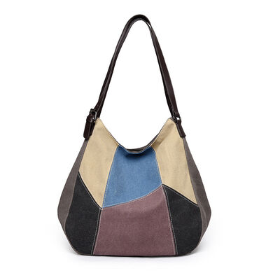 Canvas Tote Bag for Women 2026 New Arrival Patchwork Color-Blocking Large Capacity Artsy Shoulder Travel & Daily Tote Bag