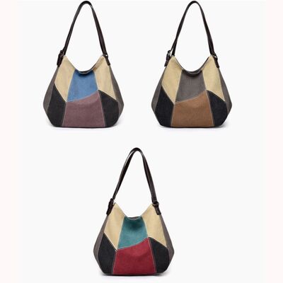 Canvas Tote Bag for Women 2026 New Arrival Patchwork Color-Blocking Large Capacity Artsy Shoulder Travel & Daily Tote Bag