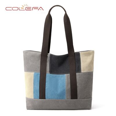 New Style Shoulder Tote Bag Ladies Minimalist Fashion Korean-Style Large Capacity Color-Blocked Patchwork Versatile Canvas Bag