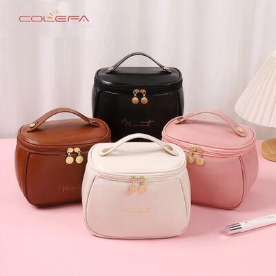 New Waterproof Cosmetic Bag PU Leather Minimalist Design Zipper Closure with Large Capacity Storage Portable and High-Quality