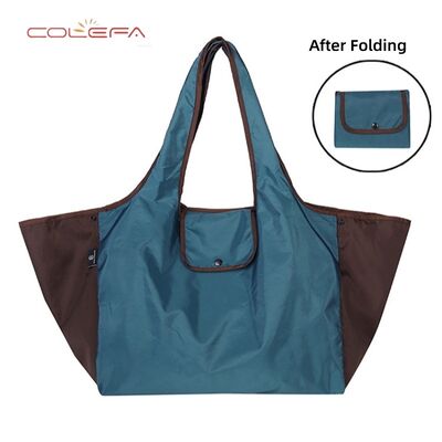 Polyester Foldable Shopping Bag Portable Lightweight Large Capacity Eco-Friendly Tote Side Contrast Color Dual-Use Bag with Logo