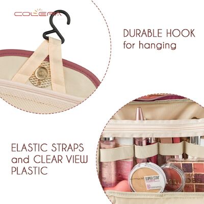 Colefa Customizable PU Leather Waterproof Toiletry Bag Makeup Pouch Storage with Hook Travel & Daily Bathroom Essentials Bags