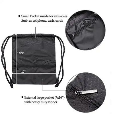 Custom 420D Large Strong Ripstop Waterproof Nylon 420D / 210D Polyester Black Drawstring Backpack