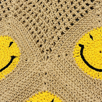 Smiley Face Openwork Cotton Yarn Knit Bag Summer Large Capacity Women's Tote Bag Vacation Crochet Single-Shoulder Mesh Tote