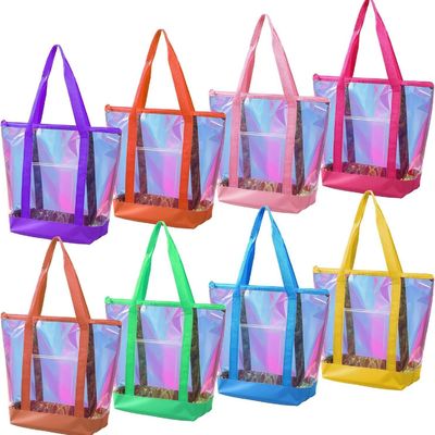 2026 New Customizable Transparent PVC Tote Shopping Bag with Reinforced Seams Colorful Zipper Shopping Laser-Effect Jelly Bag
