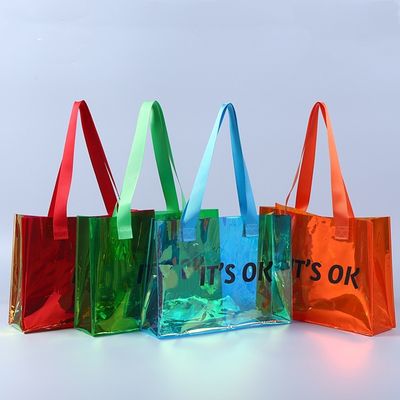 PVC Laser-Color Handheld Shopping Bag Trendy Transparent Jelly Bag with Vibrant Colors Thickened Universal Gift Customized Bag