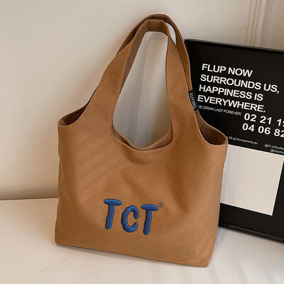 Custom Canvas Tote Bag for Women Large Capacity 2026 New Style Casual Versatile Embroidered Shoulder Handheld Commuting Tote Bag