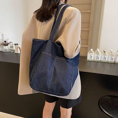 New Style Shoulder Tote Bag Denim Made 2026 College Student Class Tote Bag Underarm Large Capacity Bag Women's Commuting Use