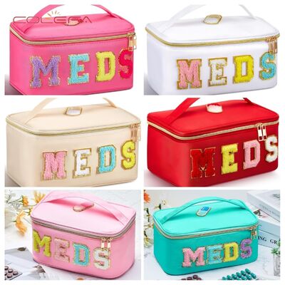 Polyester Large Capacity Bag with Embroidered Letters Cosmetic Pouch Travel & Daily Use Toiletry Bag Portable Makeup Storage Bag