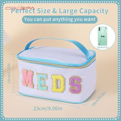 Polyester Handheld Embroidered Letter Makeup Bags Large Capacity Wide-Opening Multi-Functional Storage Pouch Preppy-Style Toiletry Bag