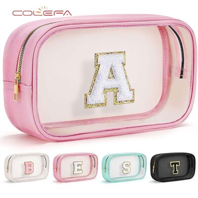 Customized Embroidered Letters Cosmetic Bags PVC Waterproof High-Fashion Makeup Organizer Travel Daily Use Portable Toiletry Bag