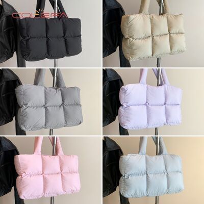 New Custom Color Nylon Cotton-Filled Women's Bag Minimalist Quilted Tote Bag Soft Checkered Shoulder Bag Underarm Tote Bags