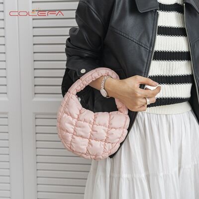 Korean Pleated Cloud Bag Checkered Down-Filled Cotton Handbag 2026 New Arrival Casual Fashion Mini Tote Bag Wholesale
