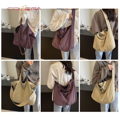 Solid-Color Nylon Tote Bag Lightweight Versatile and Spacious Daily Commuting Bags Korean-Style Relaxed Shoulder Tote Bag