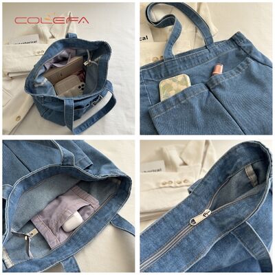 New Denim Tote Bag Korean Style Shoulder Tote Bags Customized Vintage Bohemian Women's Large Capacity Bag with Logo