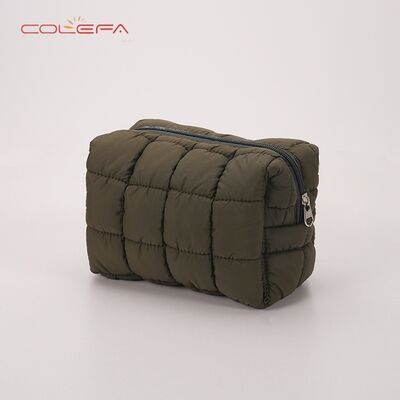 Nylon Quilted Checkered Cosmetic Bag Large Capacity Toiletry Organizer Puffy Checkered Padded Cotton Small Square Bags