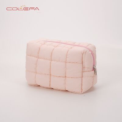 Nylon Quilted Checkered Cosmetic Bag Large Capacity Toiletry Organizer Puffy Checkered Padded Cotton Small Square Bags