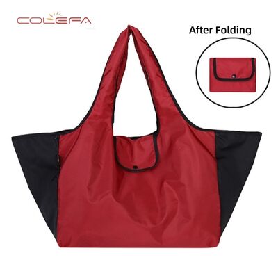 Polyester Foldable Shopping Bag Portable Lightweight Large Capacity Eco-Friendly Tote Side Contrast Color Dual-Use Bag with Logo