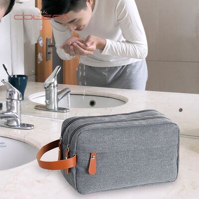 Men's Travel Toiletry Bag Double-Layer Large Capacity Cosmetic Pouch Solid-Color Oxford Storage Bag Convenient Handheld Tote