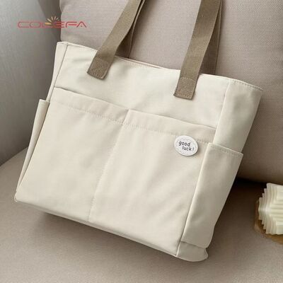 Japanese-Style Design Tote Bag Minimalist Artsy Student Commuting Canvas Tote Casual Shoulder Bag with Handle and Zipper Closure