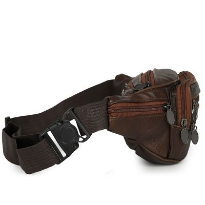 Trending Multifunctional Sports Men's Waist Bag Leather Retro Solid-Color Wallet Portable New-Style Fully Customizable