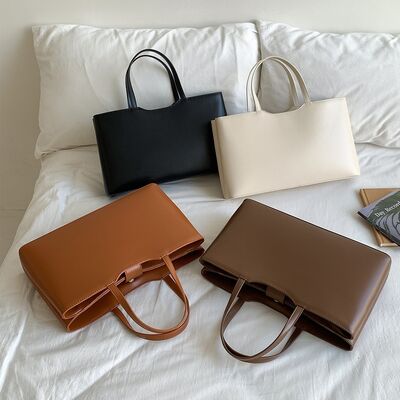 Minimalist Solid-Color Women's Tote Bag Premium-Quality PU Leather Handbag for Daily Commuting Large Capacity Carryall with LOGO