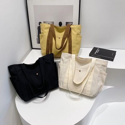 Large Capacity Tote Canvas Bag Work & Outings Stylish Commuting Versatile Literary Student Style Book-Carrying Shoulder Bag