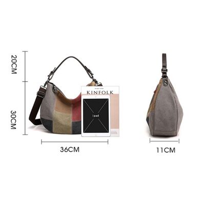 New Vintage Patchwork Tote Bag 2026 Fashion Crossbody Shoulder Bags for Women Large Capacity Canvas Contrast-Color Tote Bag