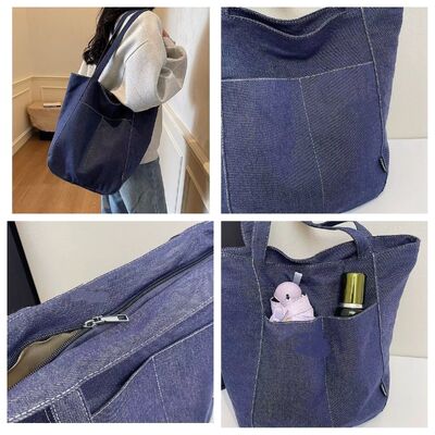 New Style Shoulder Tote Bag Denim Made 2026 College Student Class Tote Bag Underarm Large Capacity Bag Women's Commuting Use