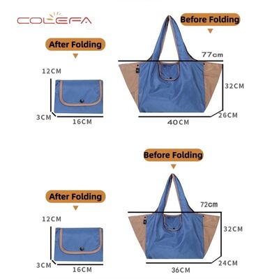 Polyester Foldable Shopping Bag Portable Lightweight Large Capacity Eco-Friendly Tote Side Contrast Color Dual-Use Bag with Logo