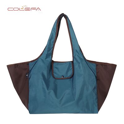 Polyester Foldable Shopping Bag Portable Lightweight Large Capacity Eco-Friendly Tote Side Contrast Color Dual-Use Bag with Logo