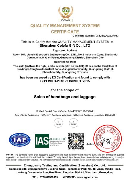 China Shenzhen Colefa Gift Co., Ltd. Certificações